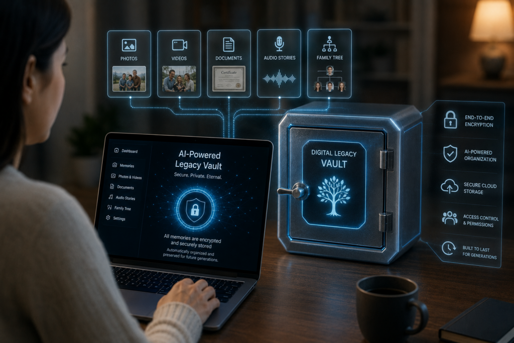 Safe storage of digital legacy and memories using AI technology