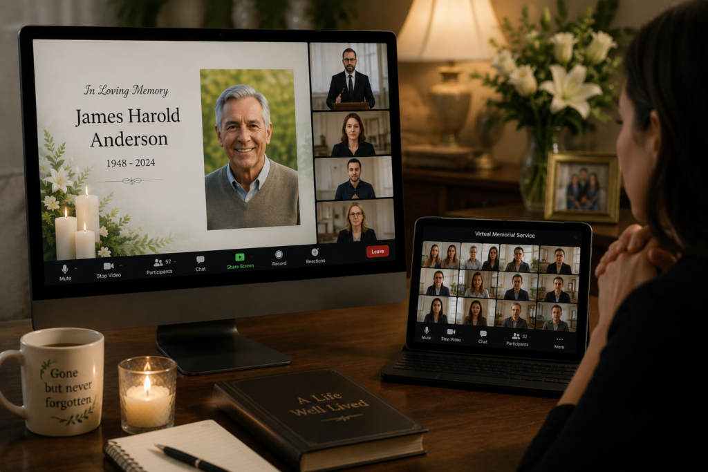 Virtual memorial service setup