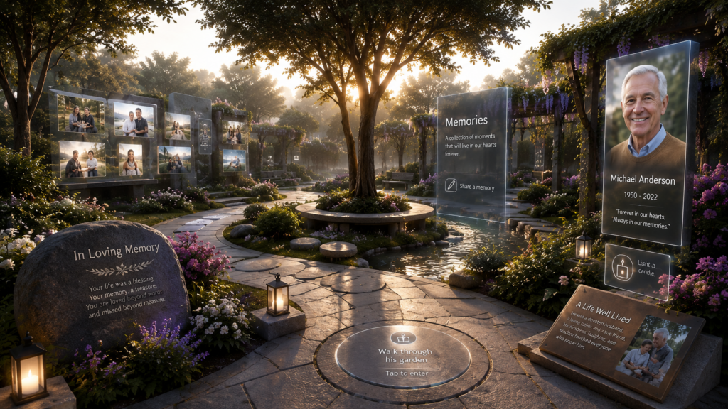 Virtual memorial garden using immersive technology to preserve memories