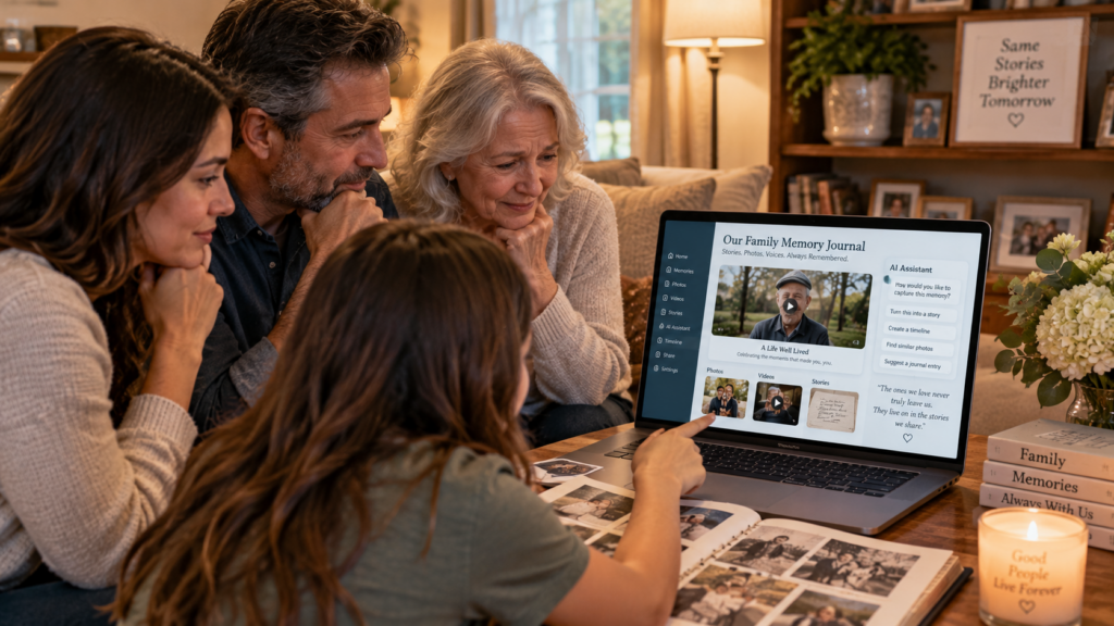 Family creating AI-assisted digital memory journal after losing loved one