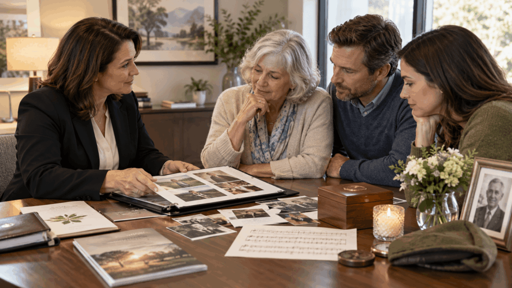 Family planning personalized memorial service with funeral professional