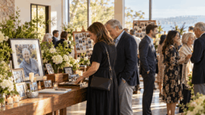 Personalized celebration of life with photos, flowers and meaningful keepsakes