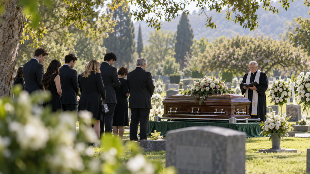 Younger adults attending traditional burial and memorial service